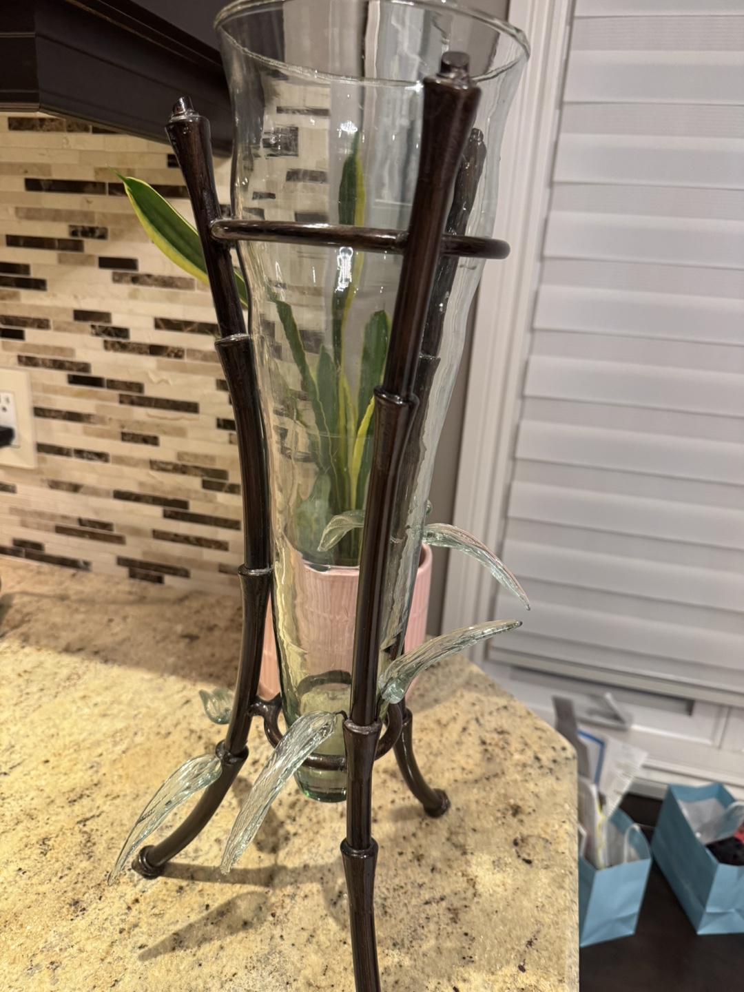 Decorative Glass Vase with Metal Stand