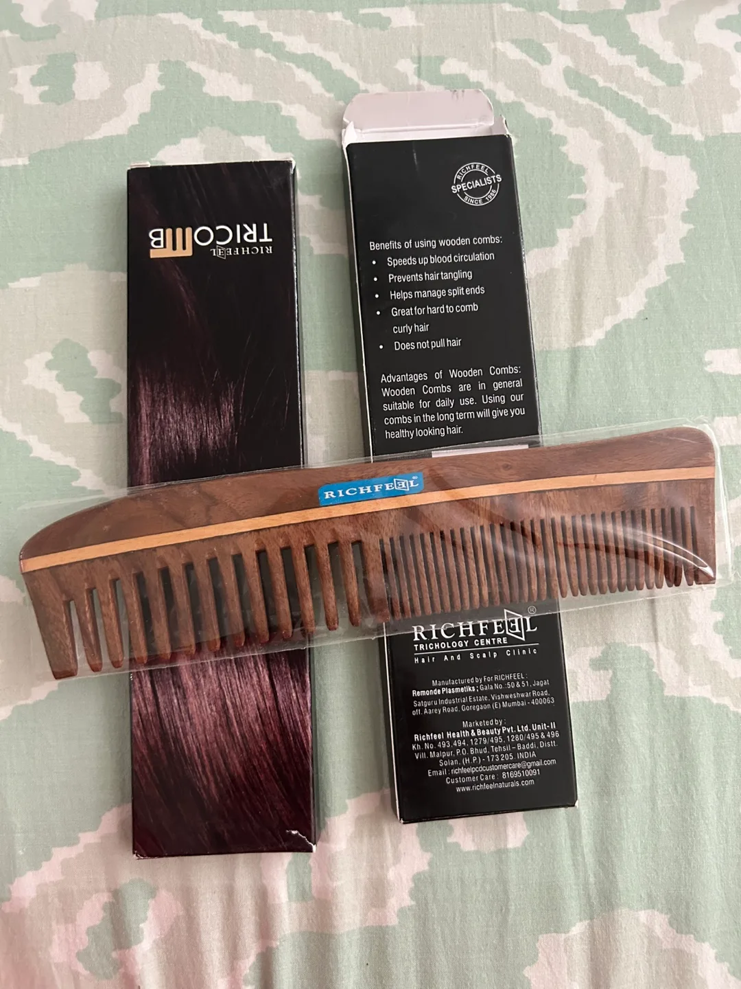 Wooden Comb - frizz control - Richfeel brand thumbnail
