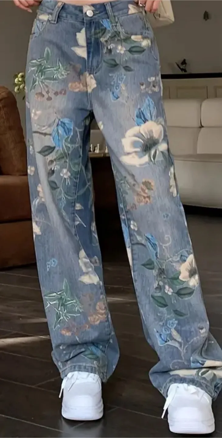 Floral Print Jeans