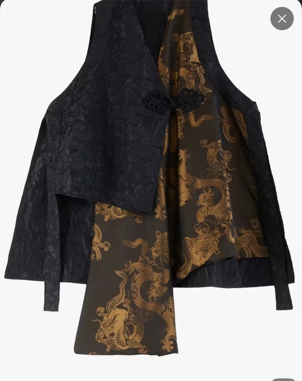 Dragon Print Asymmetrical Vest - Black, One Size image indicator(2)