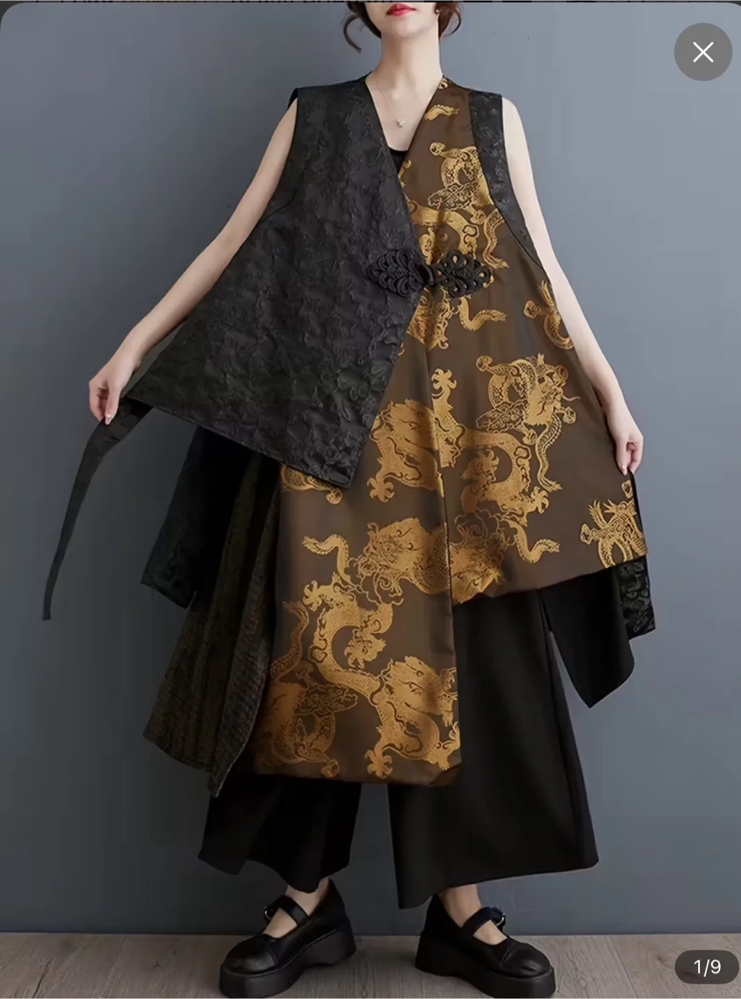 Dragon Print Asymmetrical Vest - Black, One Size image indicator(4)