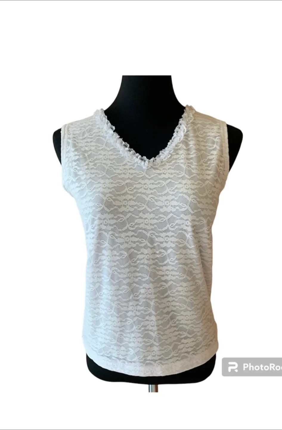 Vintage 90s V-Neck Sleeveless Lace Top Cotton S/M image indicator(4)