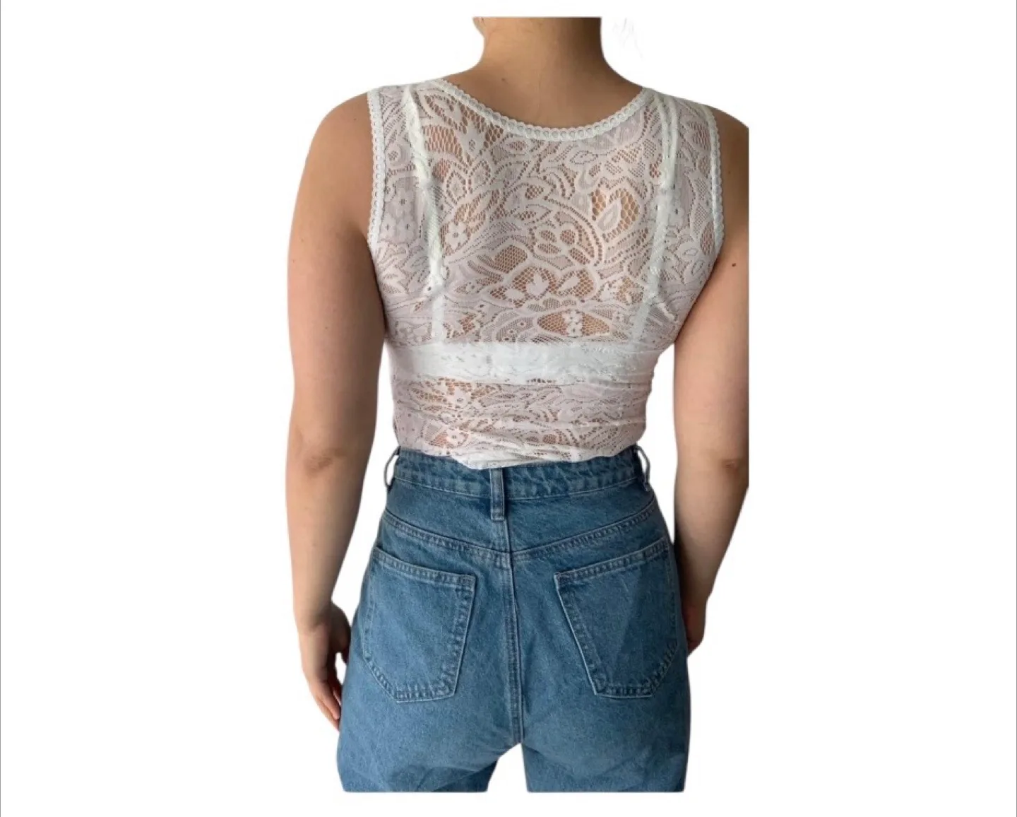 Vintage 90s V-Neck Sleeveless Lace Top Cotton S/M image indicator(2)