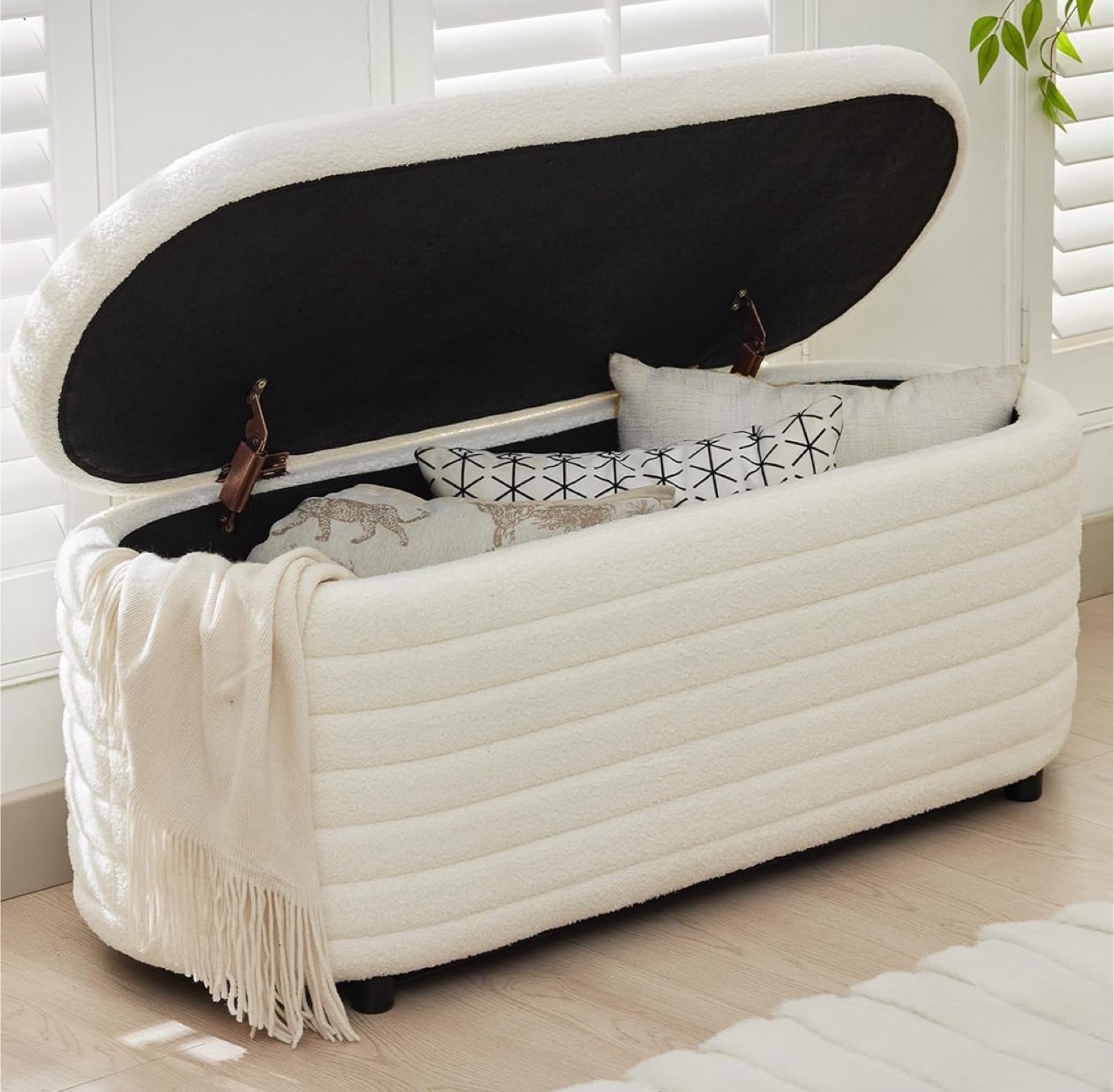 Ivory Boucle Storage Ottoman - photo 2