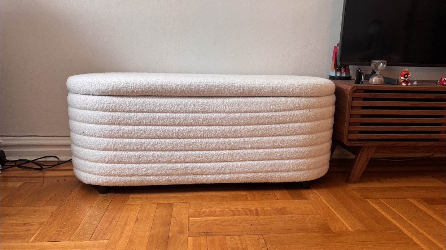 Ivory Boucle Storage Ottoman