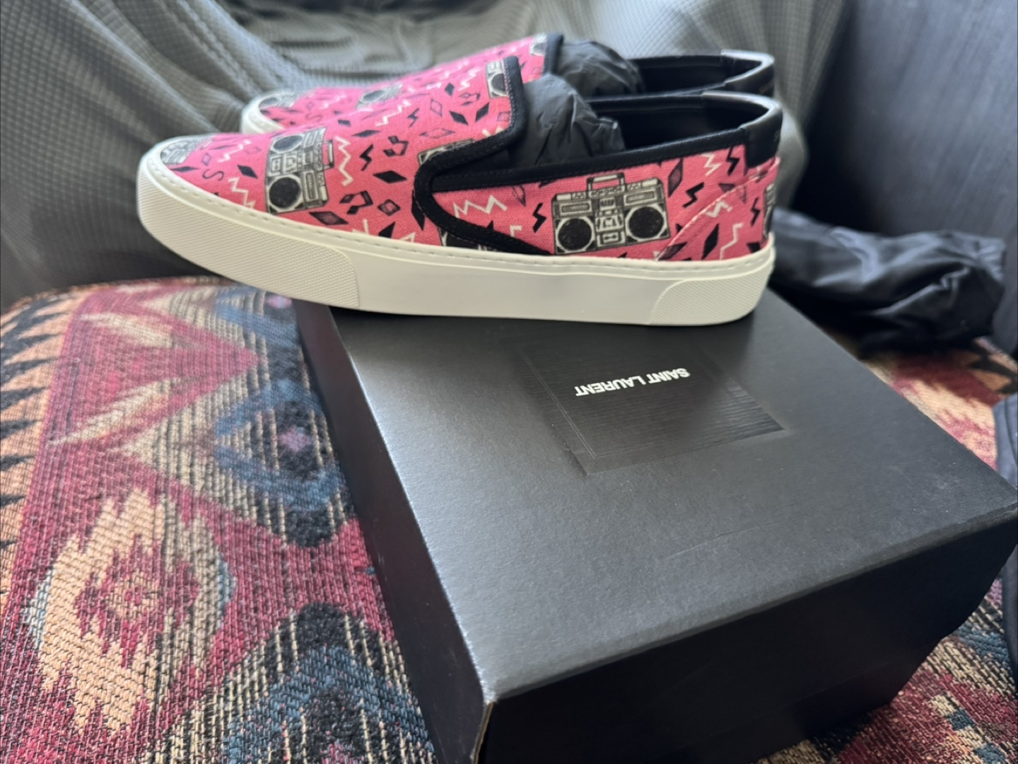 Saint Laurent Pink Boombox Print Slip-on Sneakers - photo 2