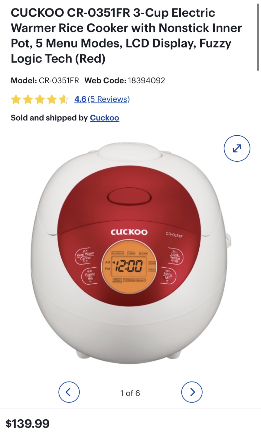 Cuckoo CR-0351F 3-Cup Electric Rice Cooker
