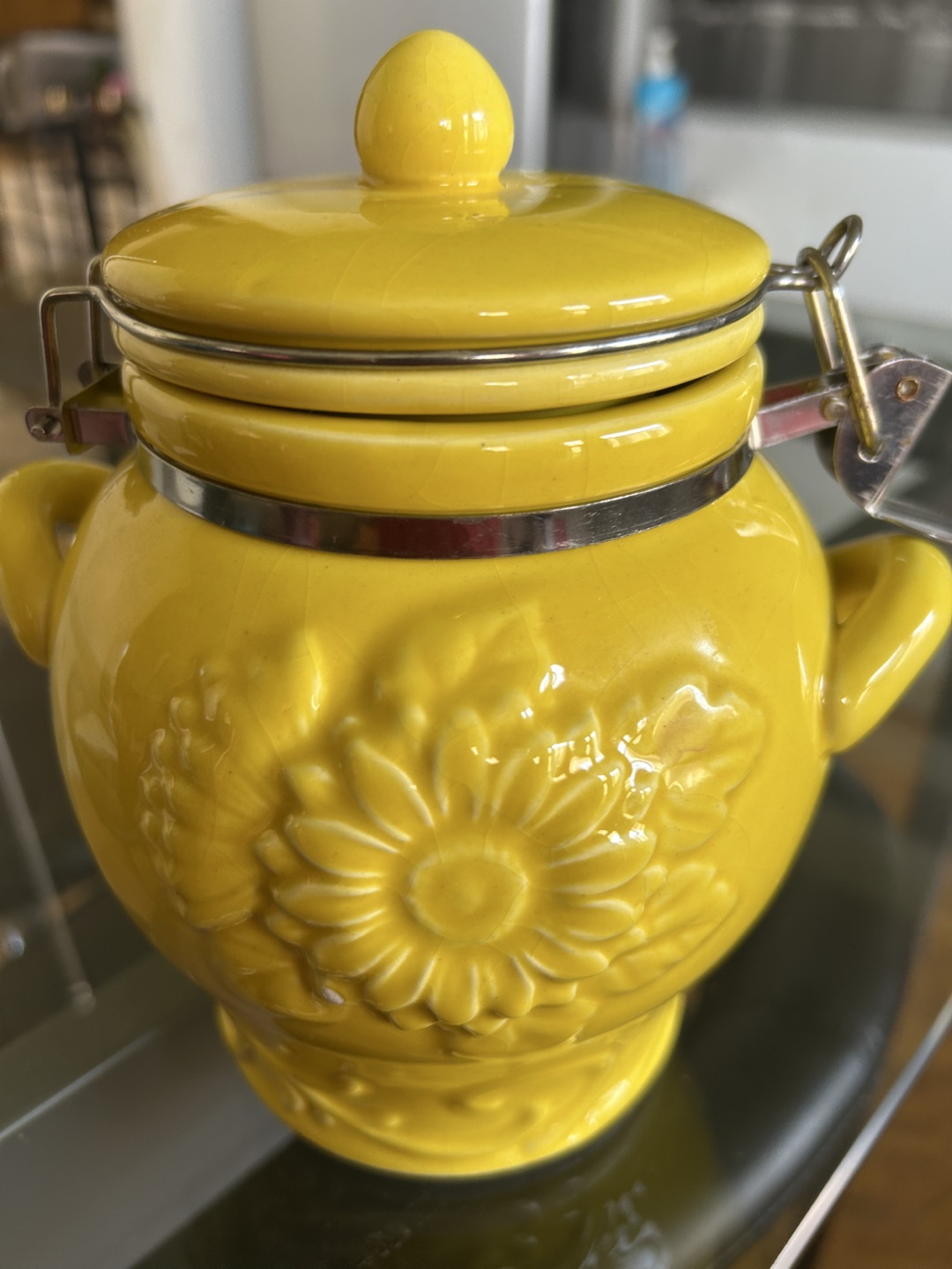 Yellow Ceramic Jar with Lid 🧡