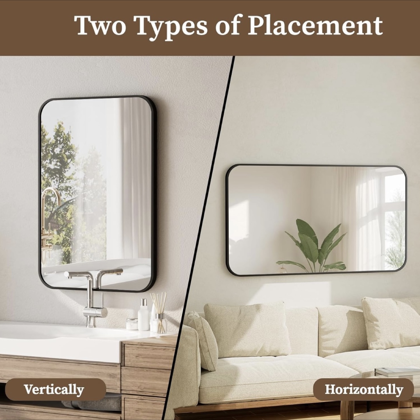 Black Framed Rectangle Mirror - 36" x 24" - photo 2