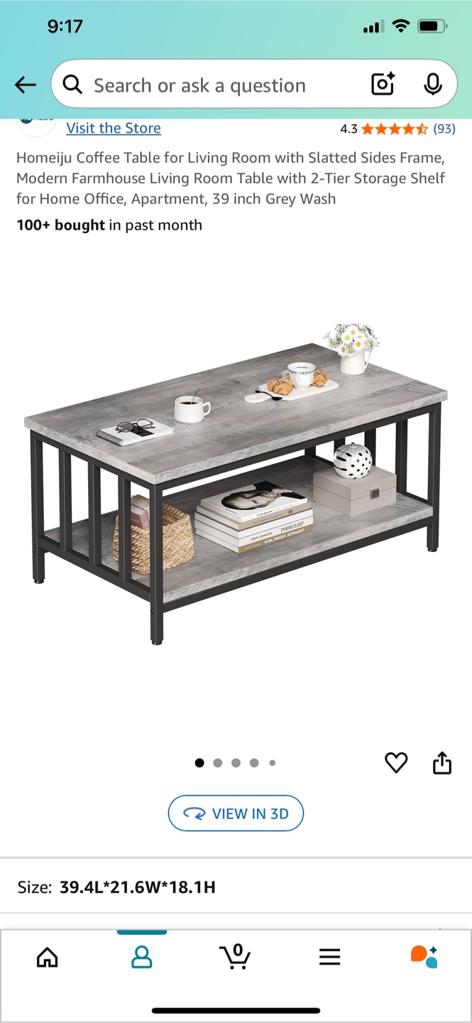 Homeiju Coffee Table - 39 inch Grey Wash - photo 5