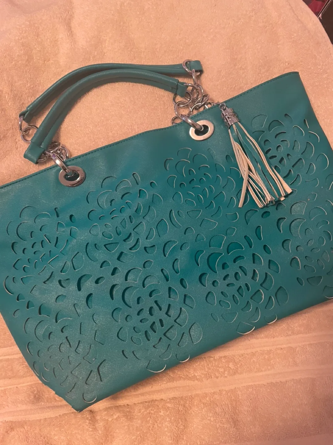 Teal Tote Bag with Chain Straps image indicator(2)