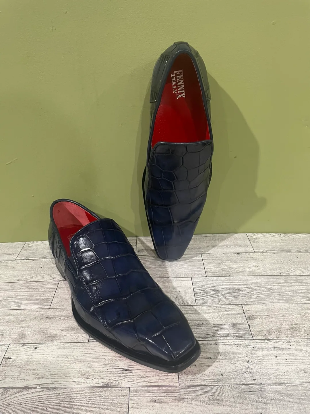 FENNYX ITALY Men's Blue Leather Loafers  alligator thumbnail