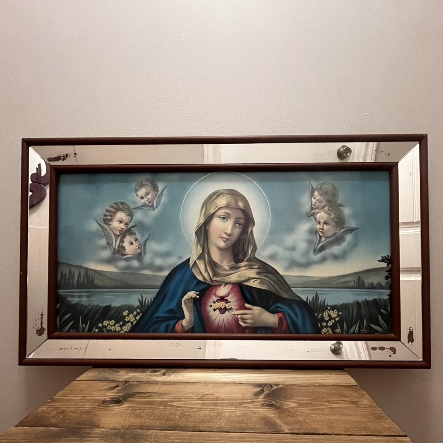Vintage Immaculate Heart of Mary Print 32.50” X 18.50”