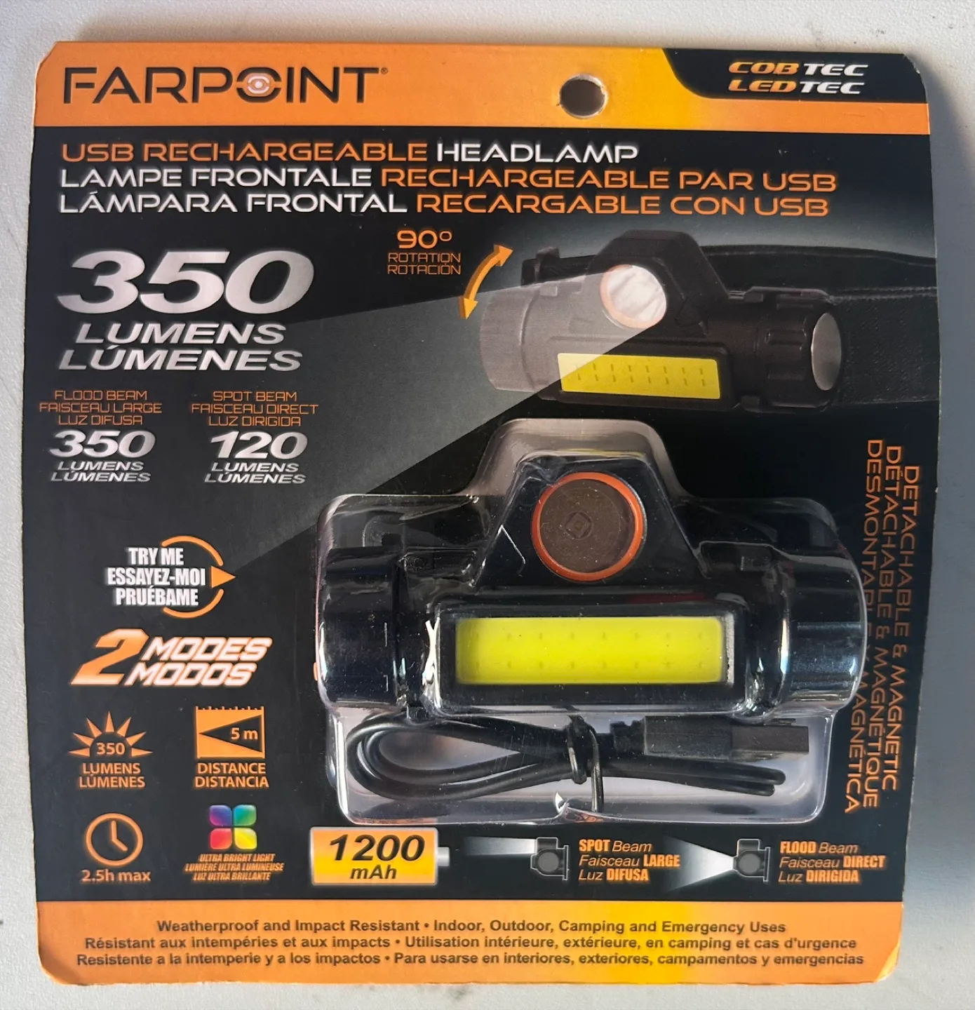 Farpoint USB Rechargeable Headlamp - NEW thumbnail