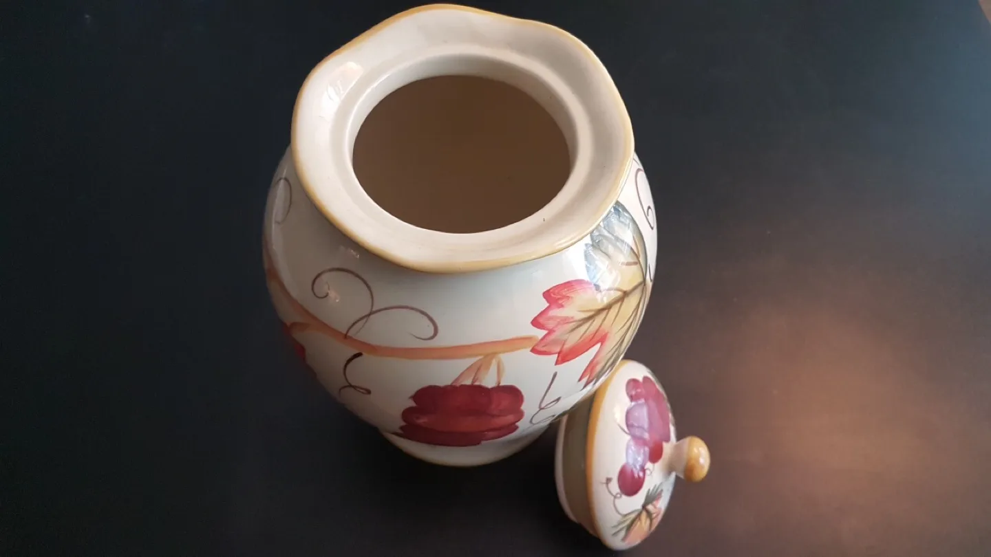 Large Vintage Painted Cookie or Biscotti Jar- Grape Design image indicator(4)