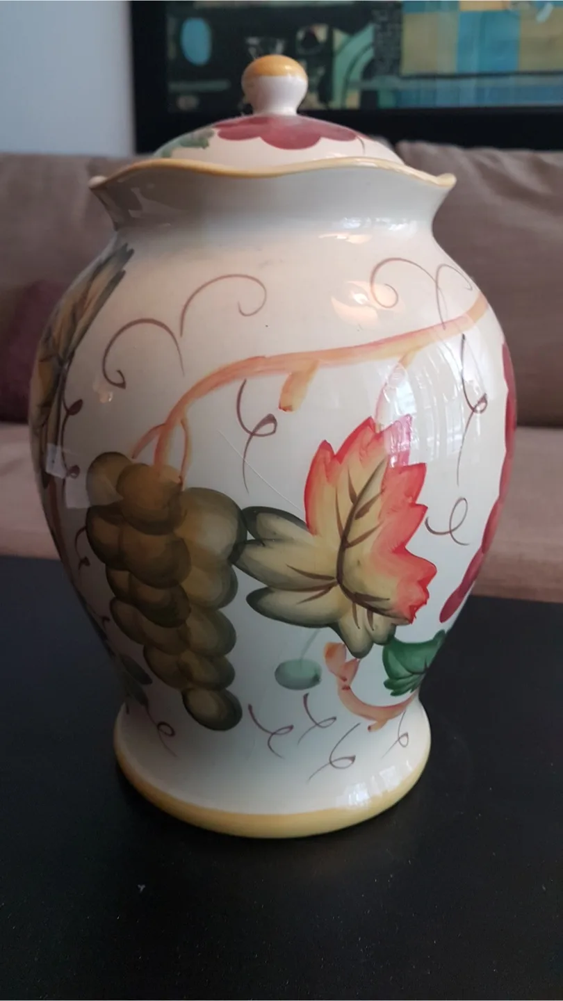 Large Vintage Painted Cookie or Biscotti Jar- Grape Design image indicator(2)