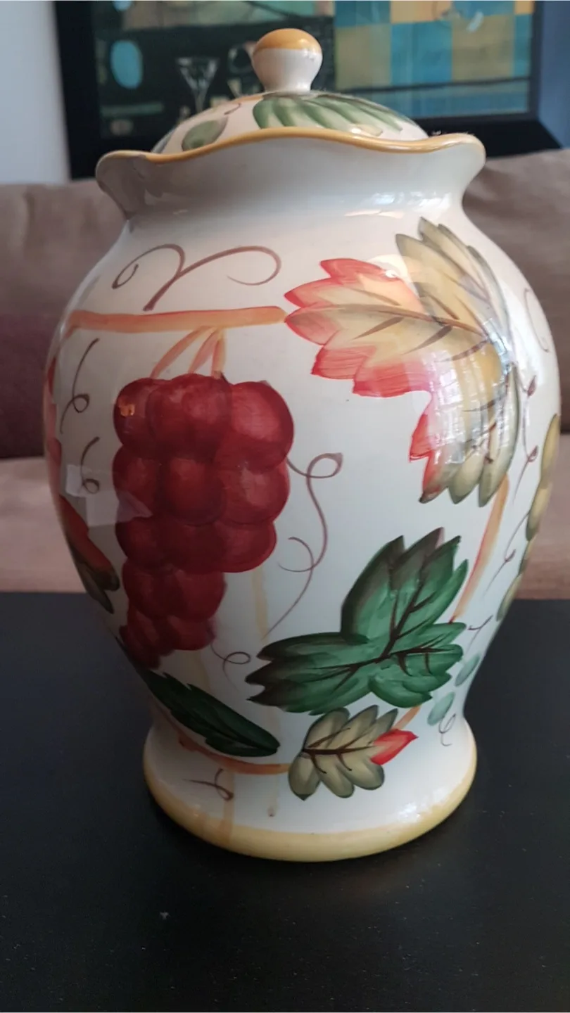 Large Vintage Painted Cookie or Biscotti Jar- Grape Design image indicator(5)