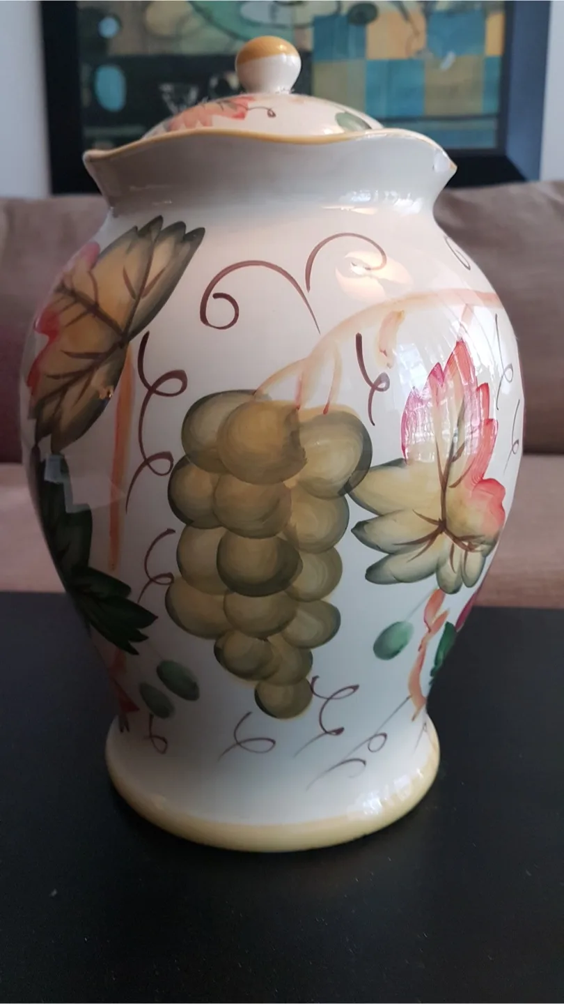Large Vintage Painted Cookie or Biscotti Jar- Grape Design image indicator(6)