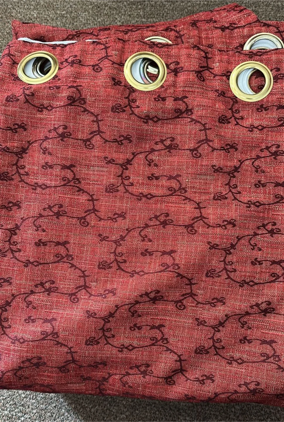 2 Pieces - Red Floral Patterned Curtain thumbnail