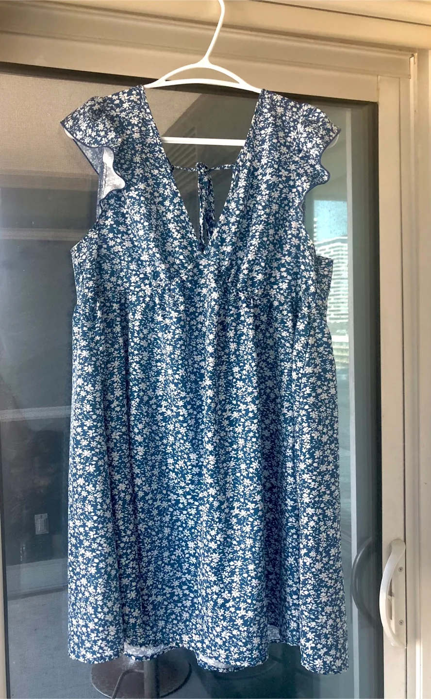 Floral Print Dress - Blue and White