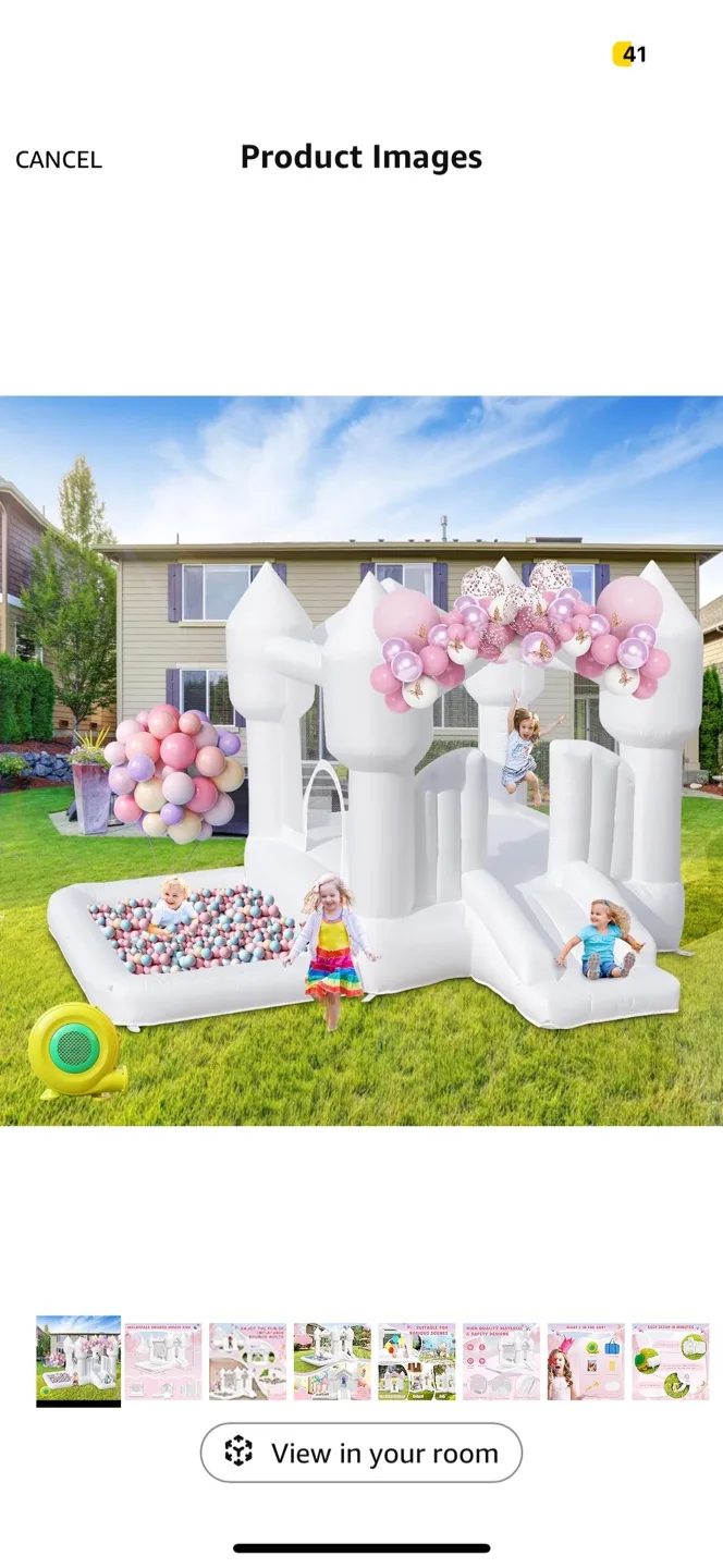 White Inflatable Bounce House with Slide for rent image indicator(2)