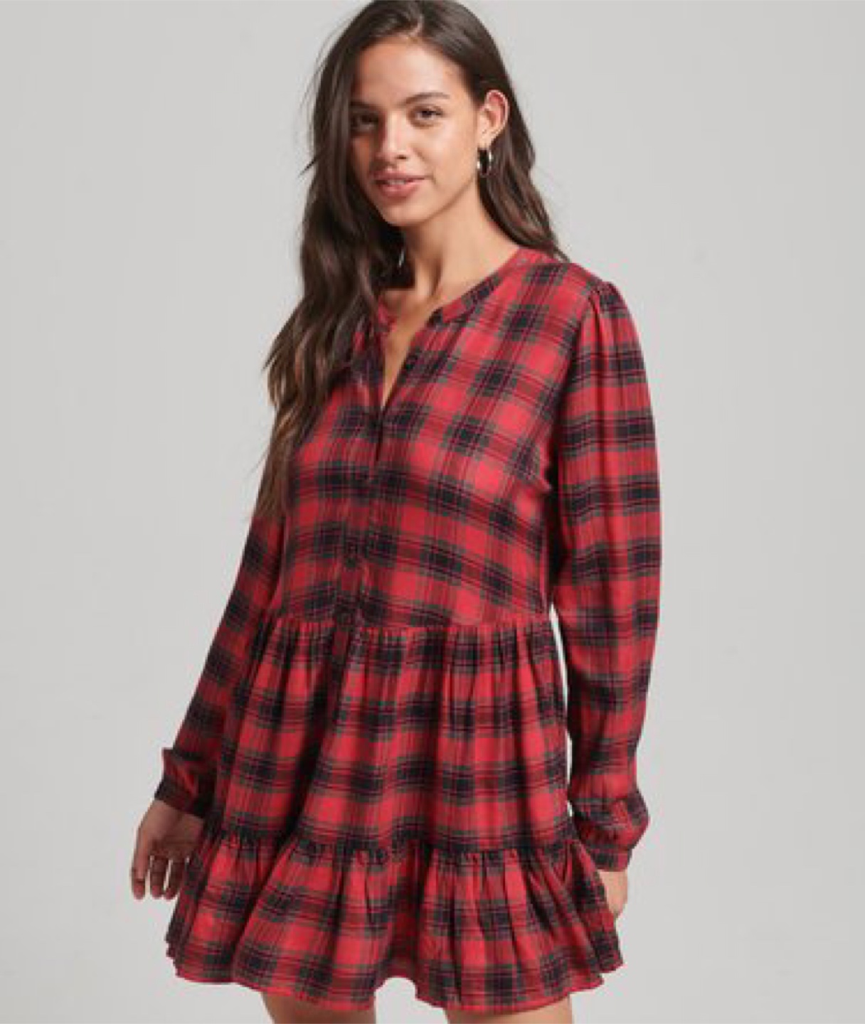 Plaid Mini Dress - Red, Size M