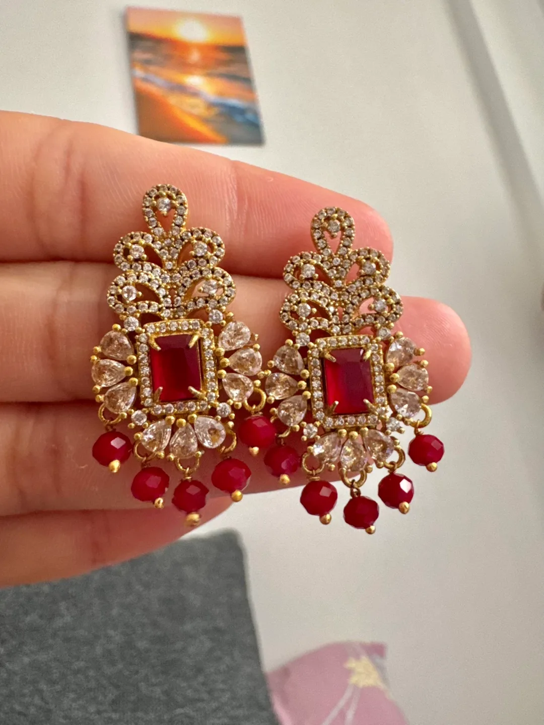 Red & Gold Statement Earrings thumbnail