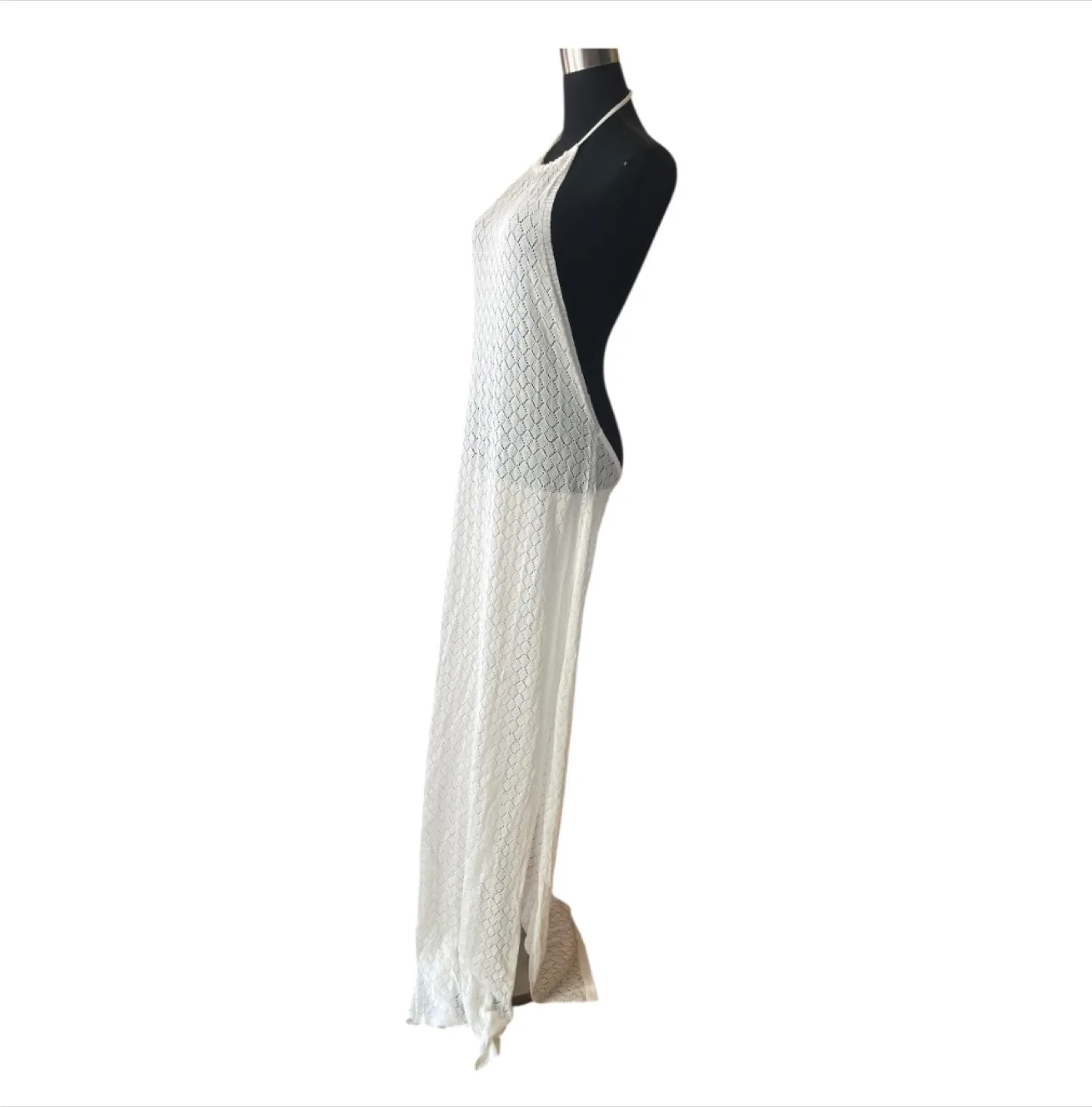 NWT White Halter Mesh Maxi Dress Cotton XS-XL image indicator(5)