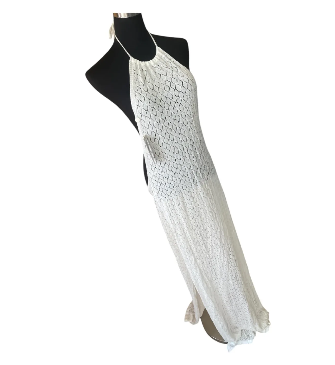 NWT White Halter Mesh Maxi Dress Cotton XS-XL image indicator(2)