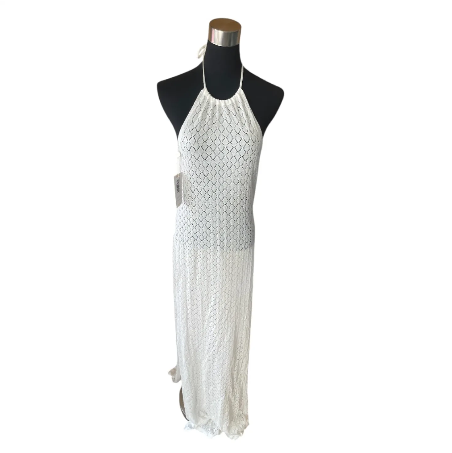 NWT White Halter Mesh Maxi Dress Cotton XS-XL image indicator(3)