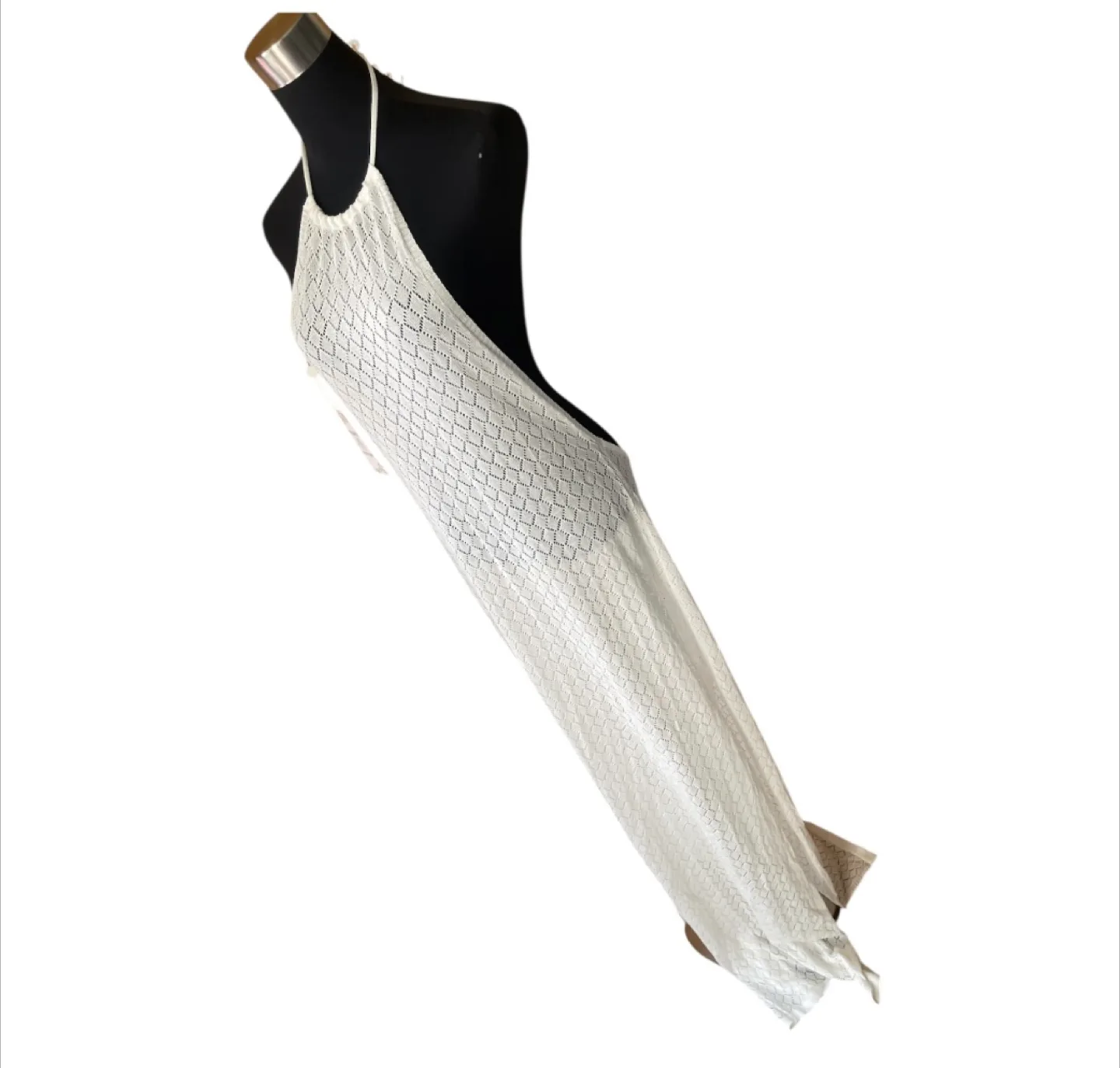 NWT White Halter Mesh Maxi Dress Cotton XS-XL image indicator(6)