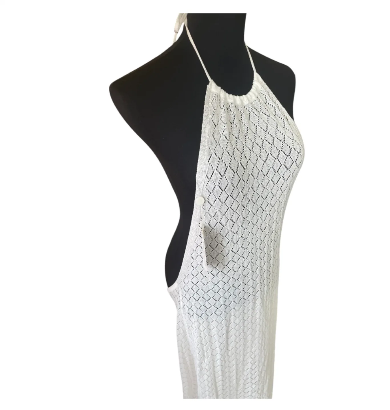 NWT White Halter Mesh Maxi Dress Cotton XS-XL image indicator(4)