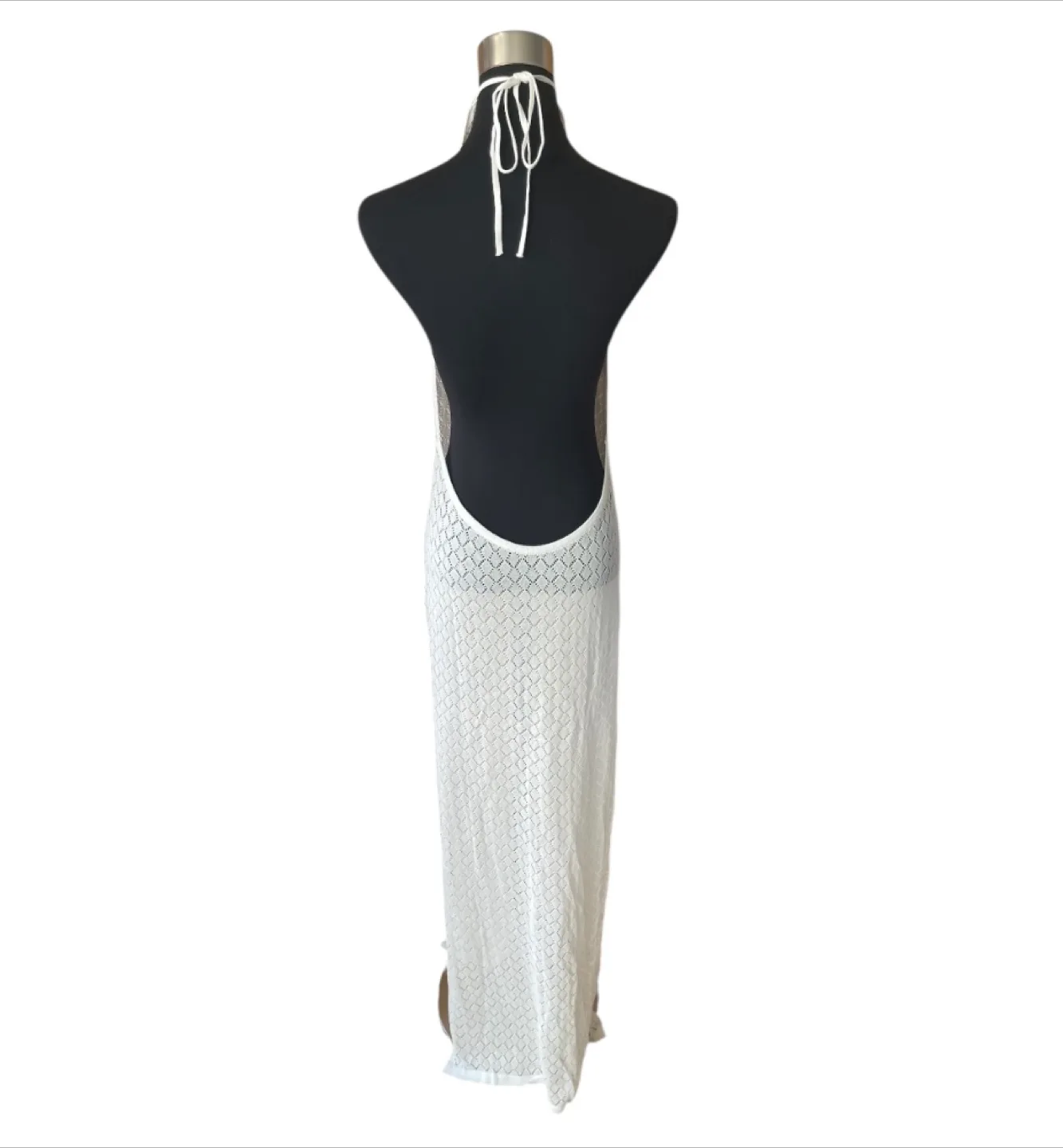 NWT White Halter Mesh Maxi Dress Cotton XS-XL image indicator(7)