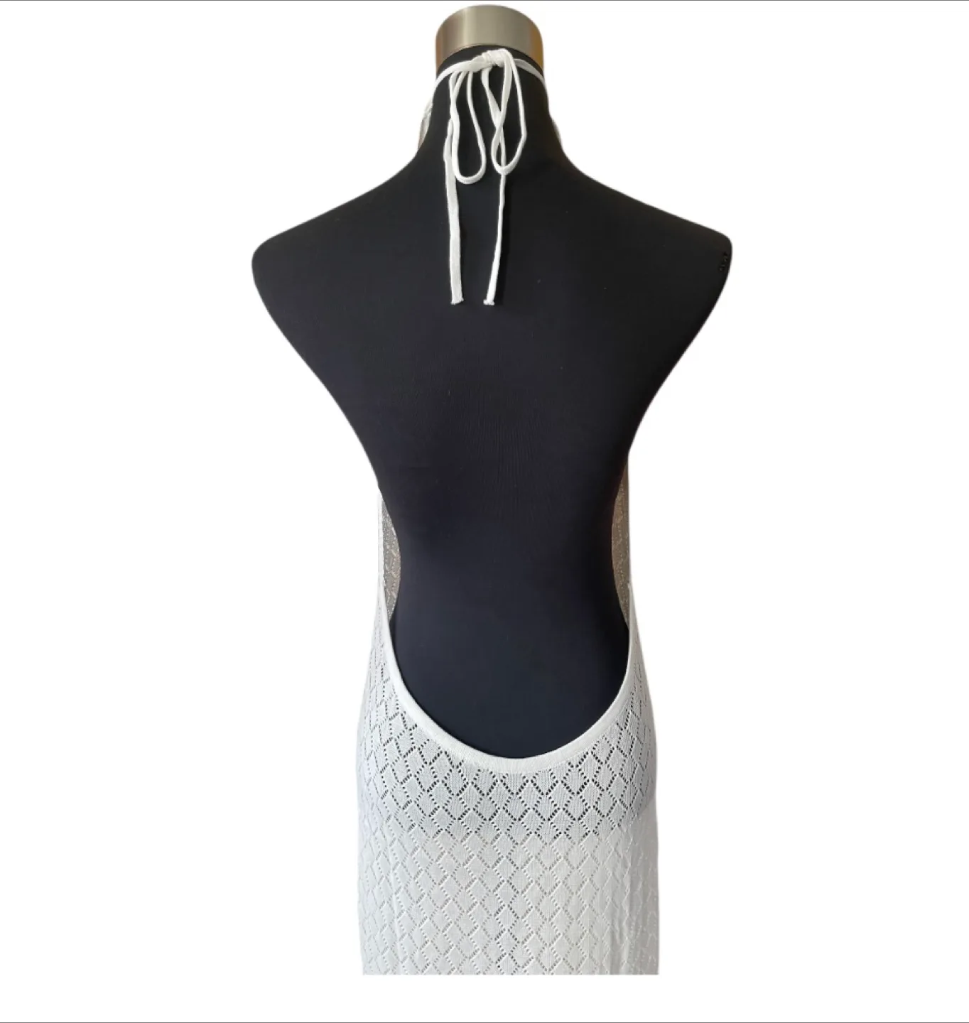 NWT White Halter Mesh Maxi Dress Cotton XS-XL image indicator(9)