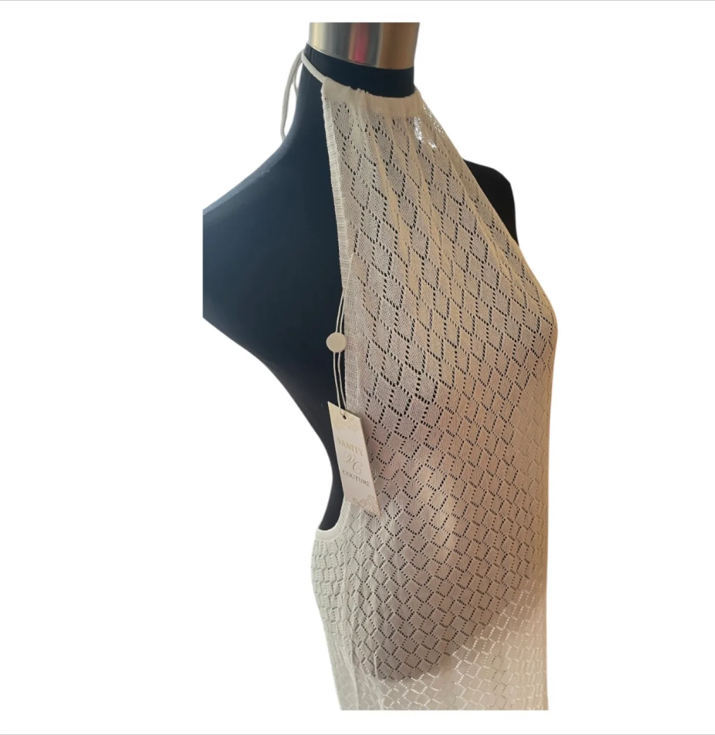 NWT White Halter Mesh Maxi Dress Cotton XS-XL image indicator(10)