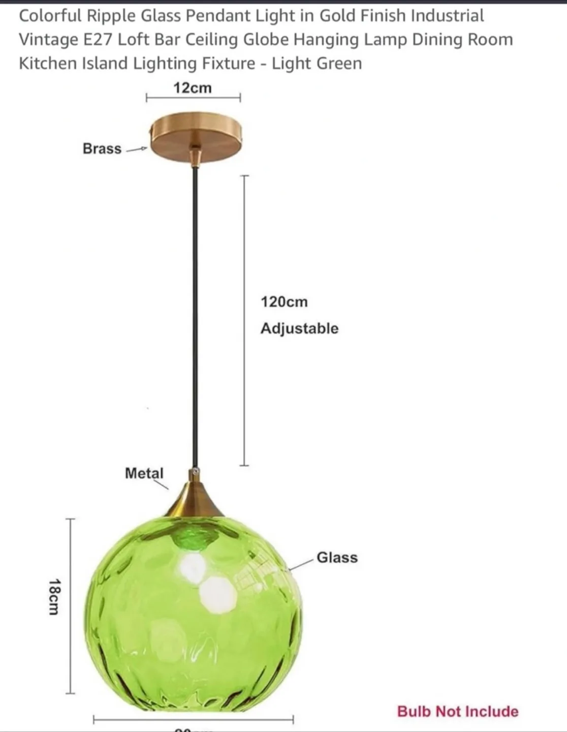 Set of 2- Green Ripple Glass Globe Pendant Light Fixture image indicator(3)