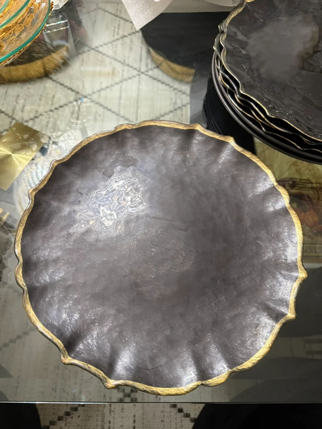 Black charger  Plates with Gold Trim thumbnail