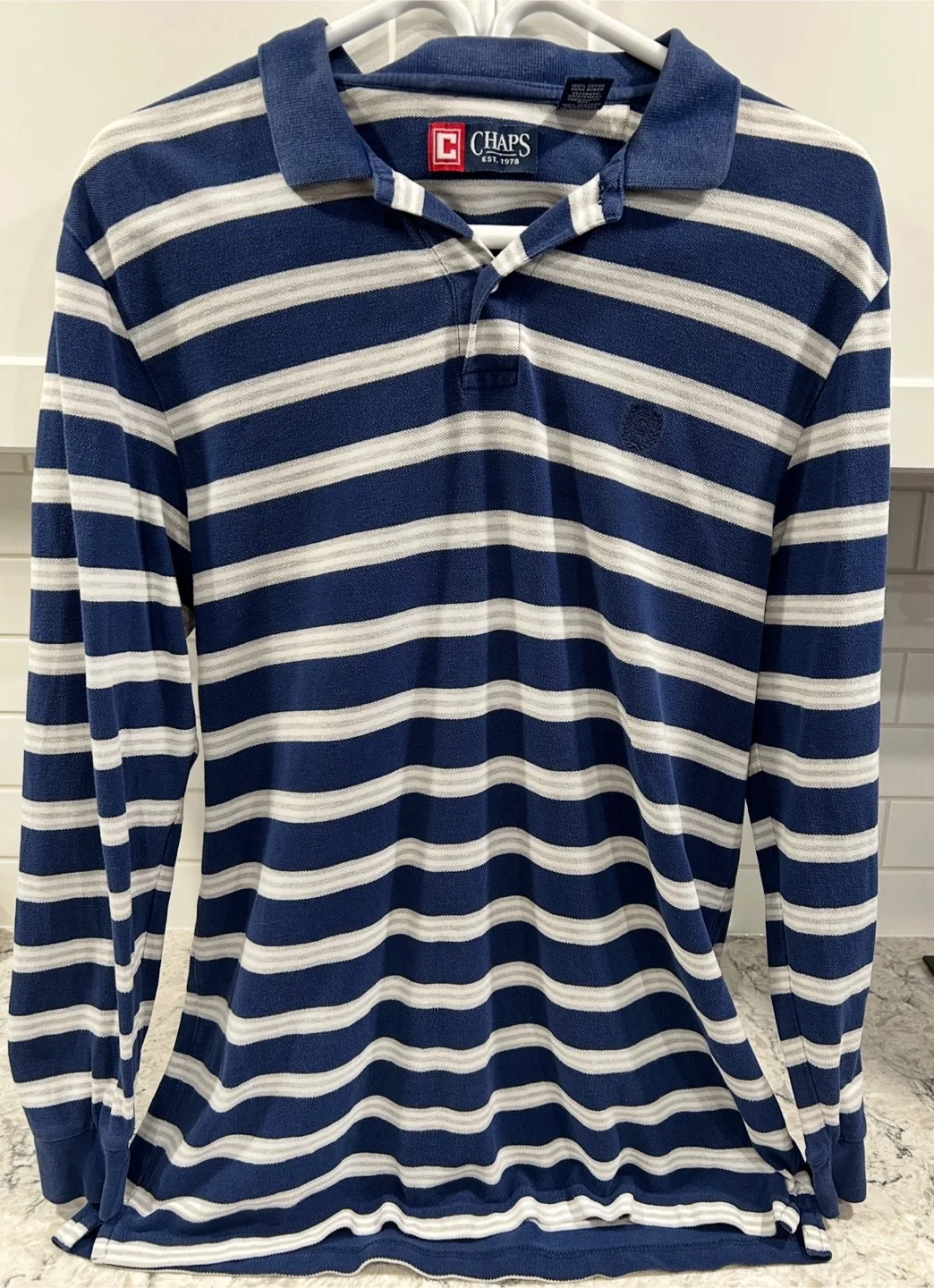 Mens Long Sleeve Striped Polo Style Shirt (Chaps Brand) thumbnail