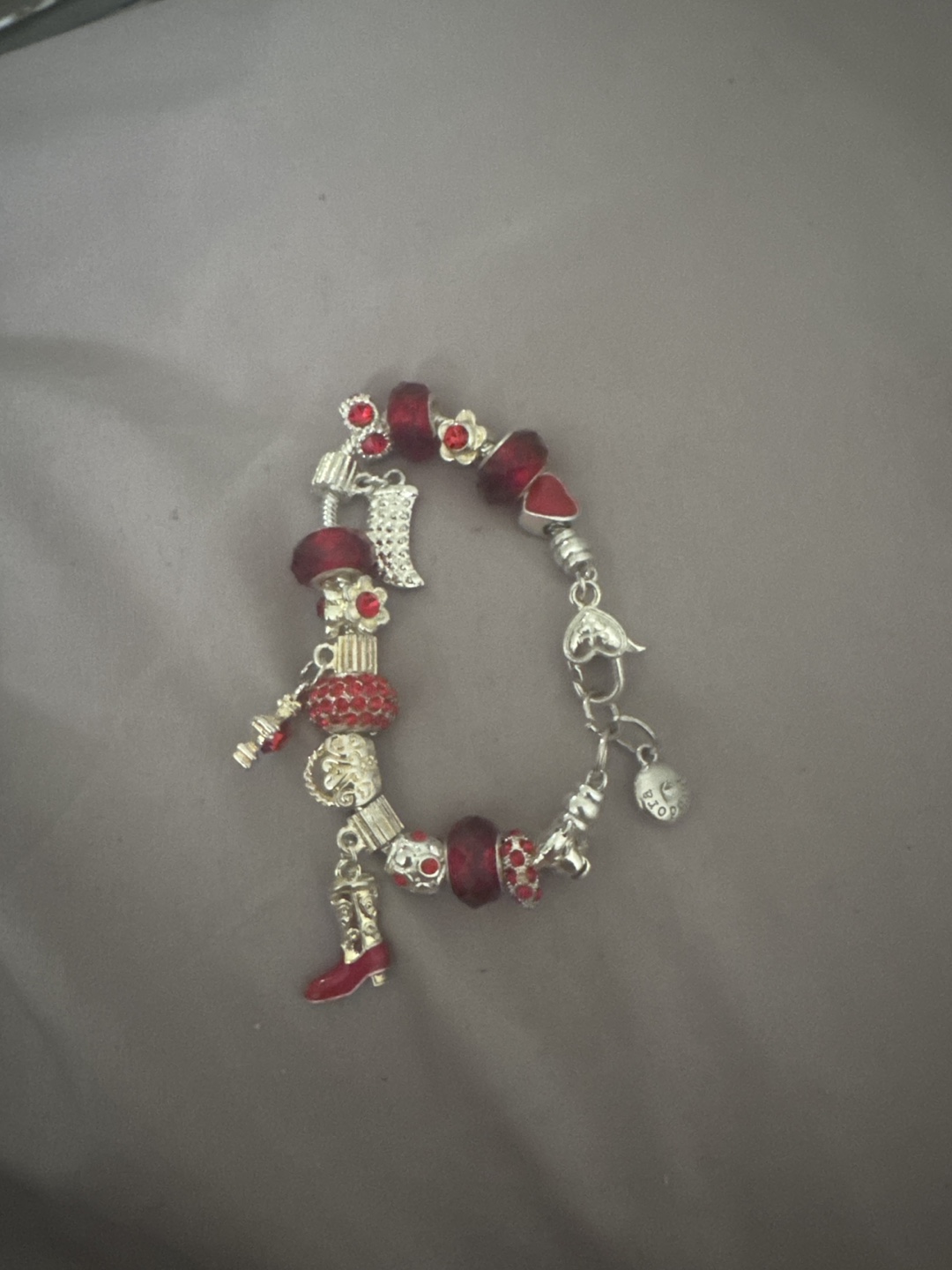 Pandora Charm Bracelet - Red & Silver