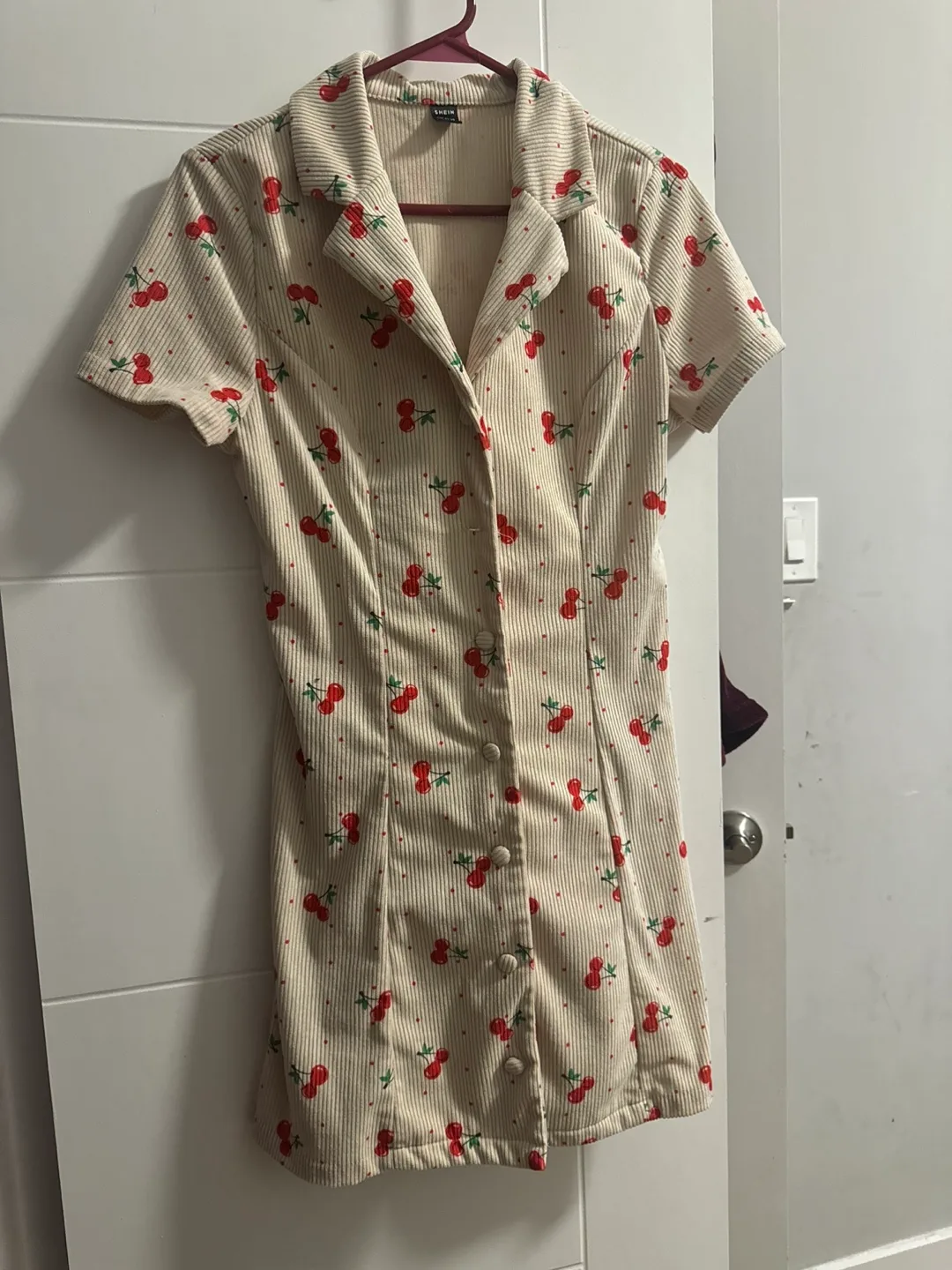 Shein Cherry Print Corduroy Dress - Size S thumbnail