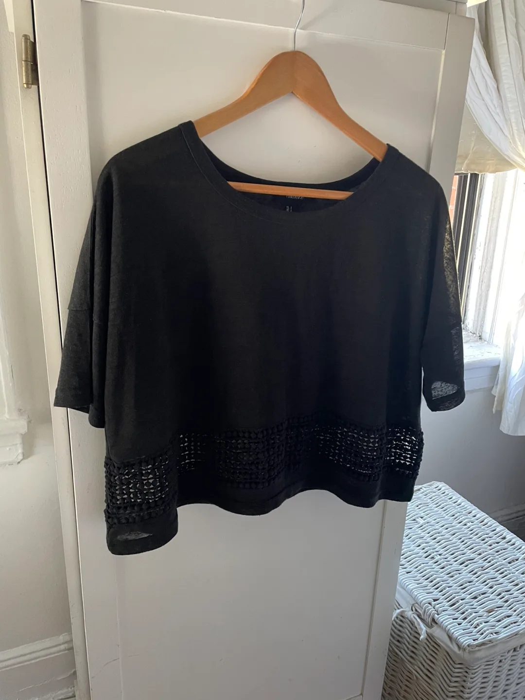 Forever 21 Black Cropped Pom Pom Trim Top - Size S thumbnail