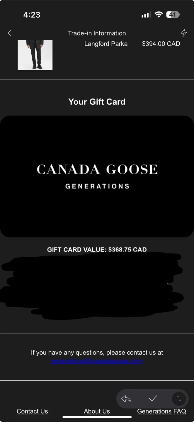 Canada Goose $368.75 Giftcard thumbnail