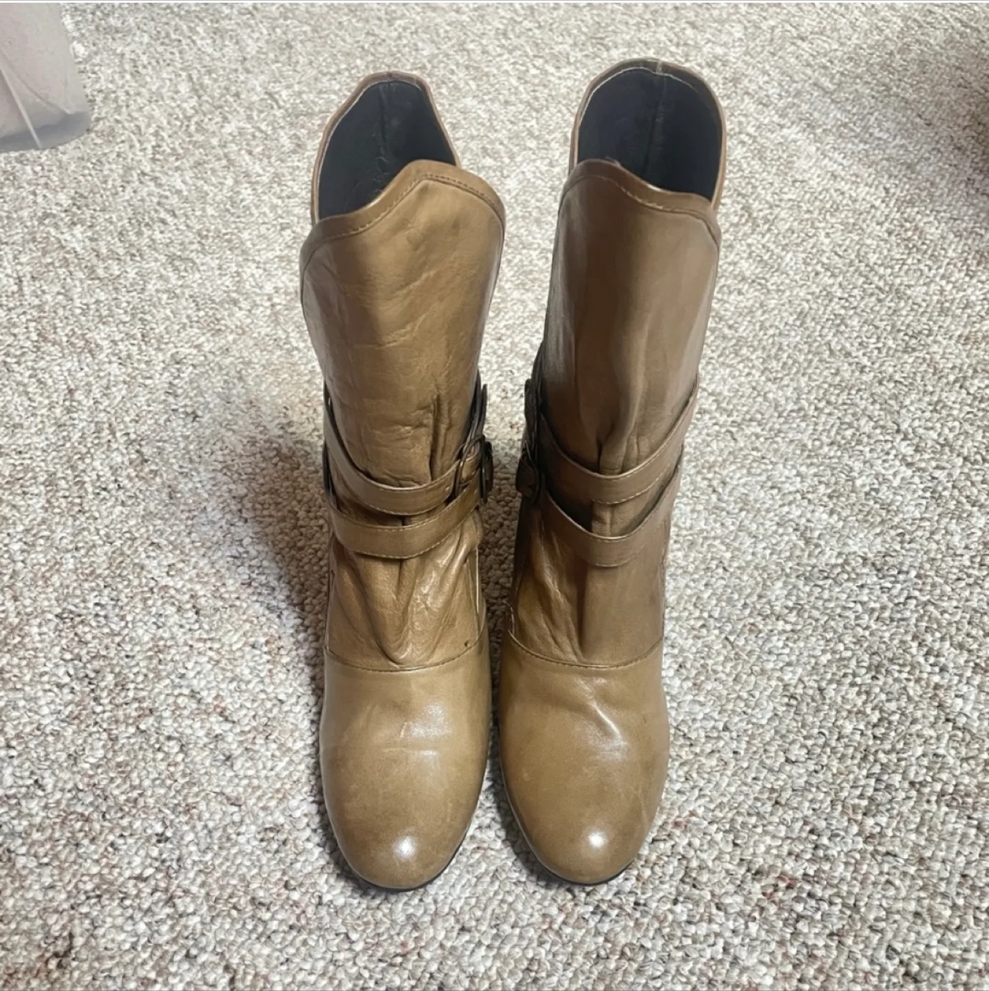 🧡Tan Leather Heeled Boots, Size 5/EU35 image indicator(2)