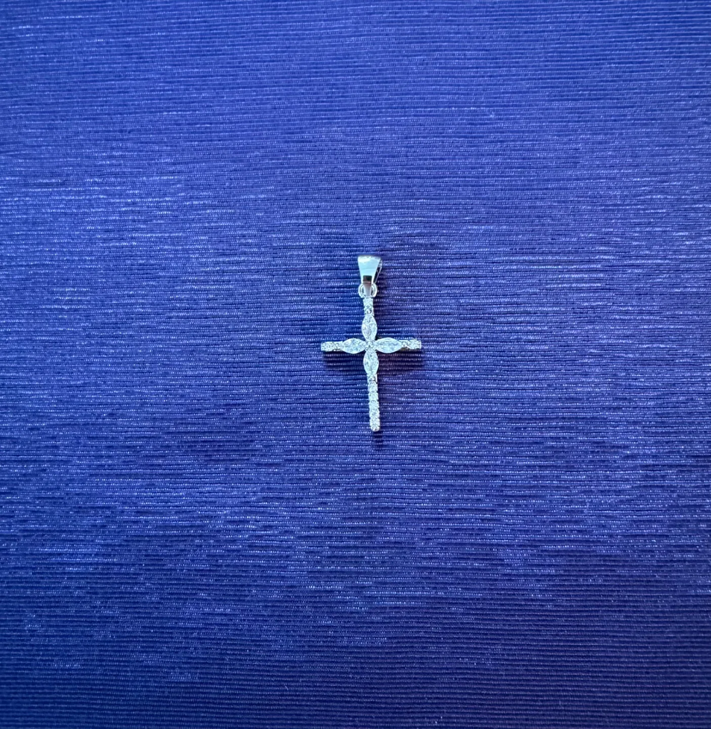 🧡Clear CZ diamond Cross Pendant 1” Silver Plated image indicator(2)