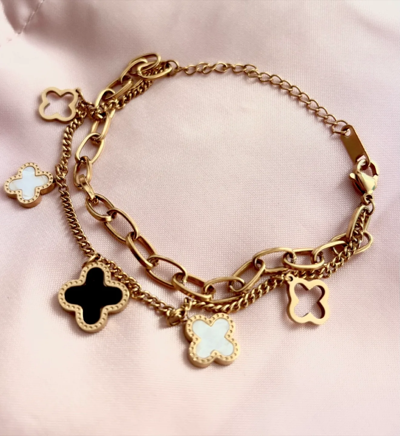 Gold plated Clover Charm Bracelet (non tarnish ) thumbnail