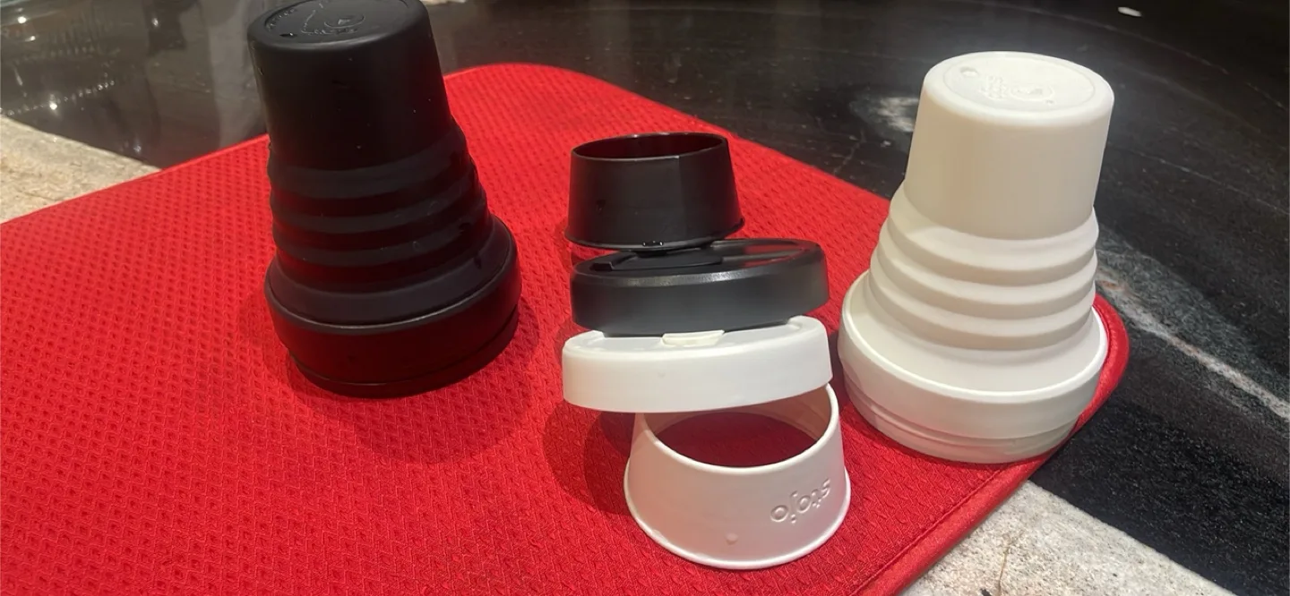 Stojo Collapsible Coffee Cup - Black & White thumbnail