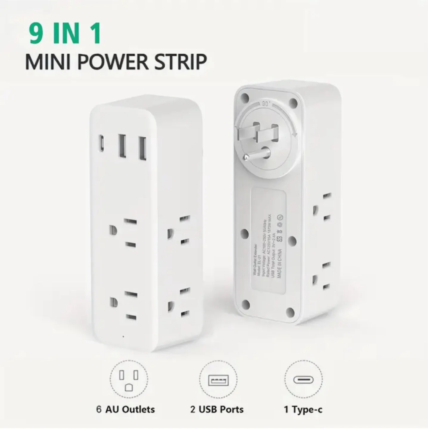 9 in 1 Mini Power Strip with USB Ports Surge Protector 🧡