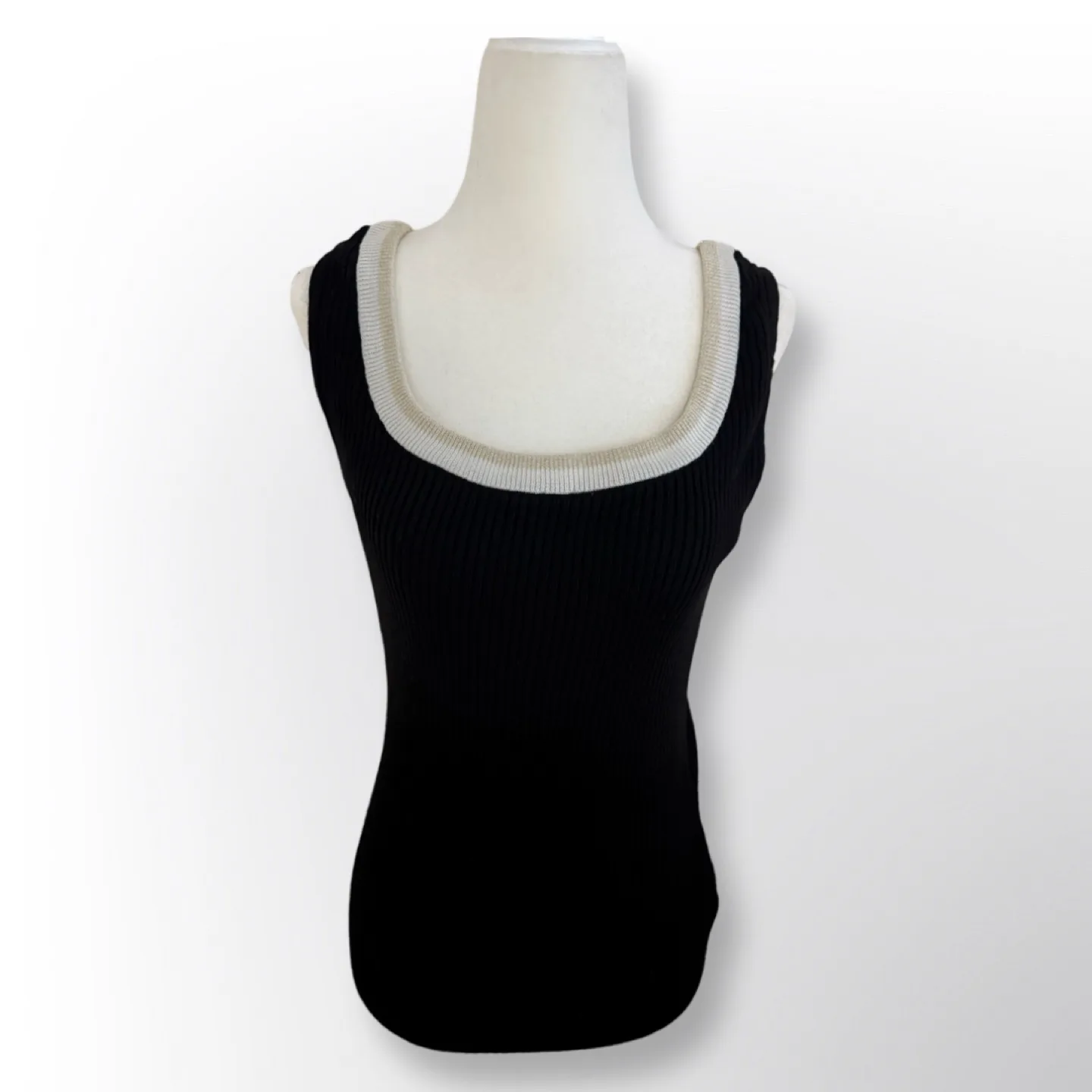 Anne Klein Black Ribbed Tank | Size M thumbnail