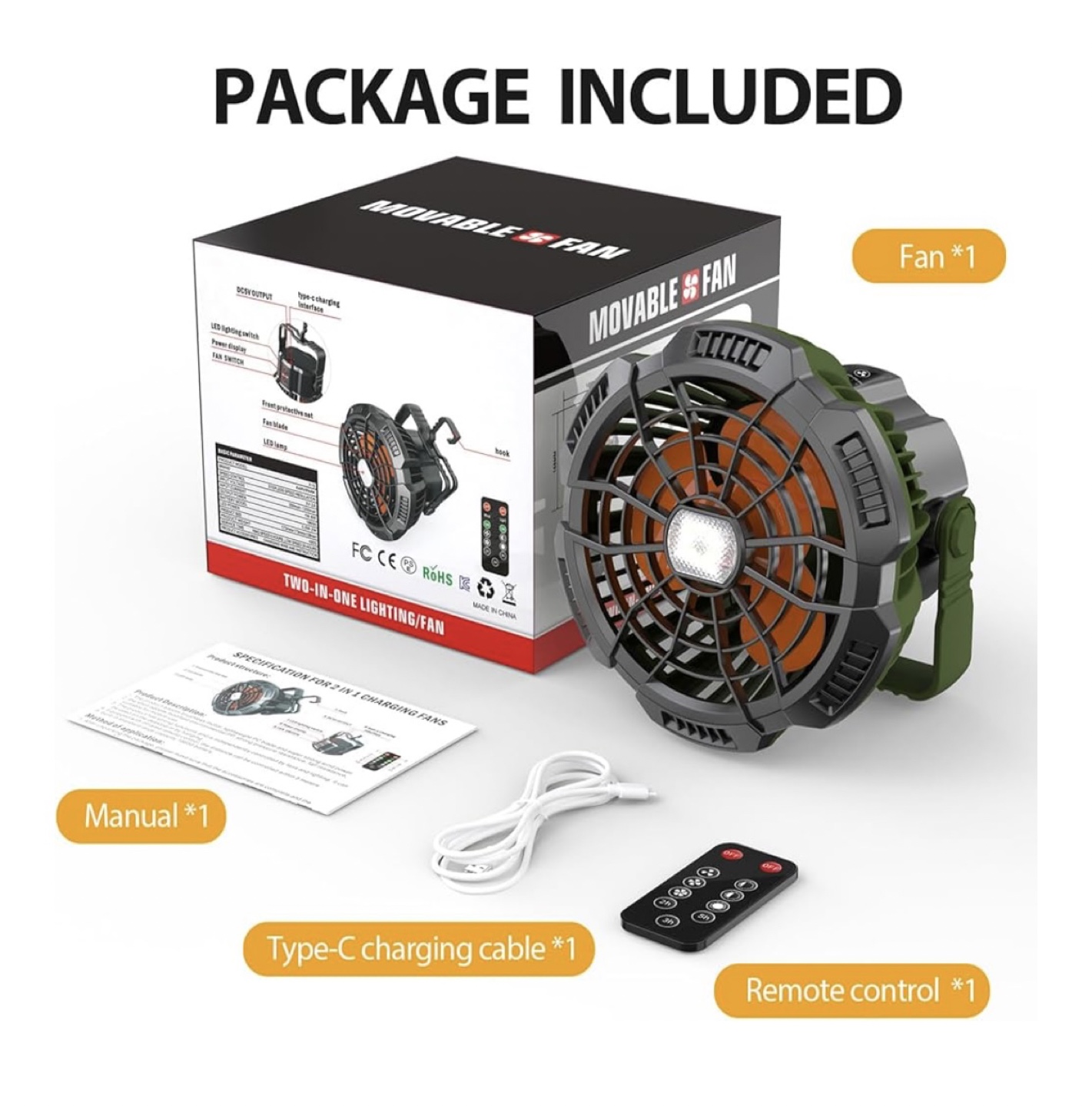 Movable lighting and fan