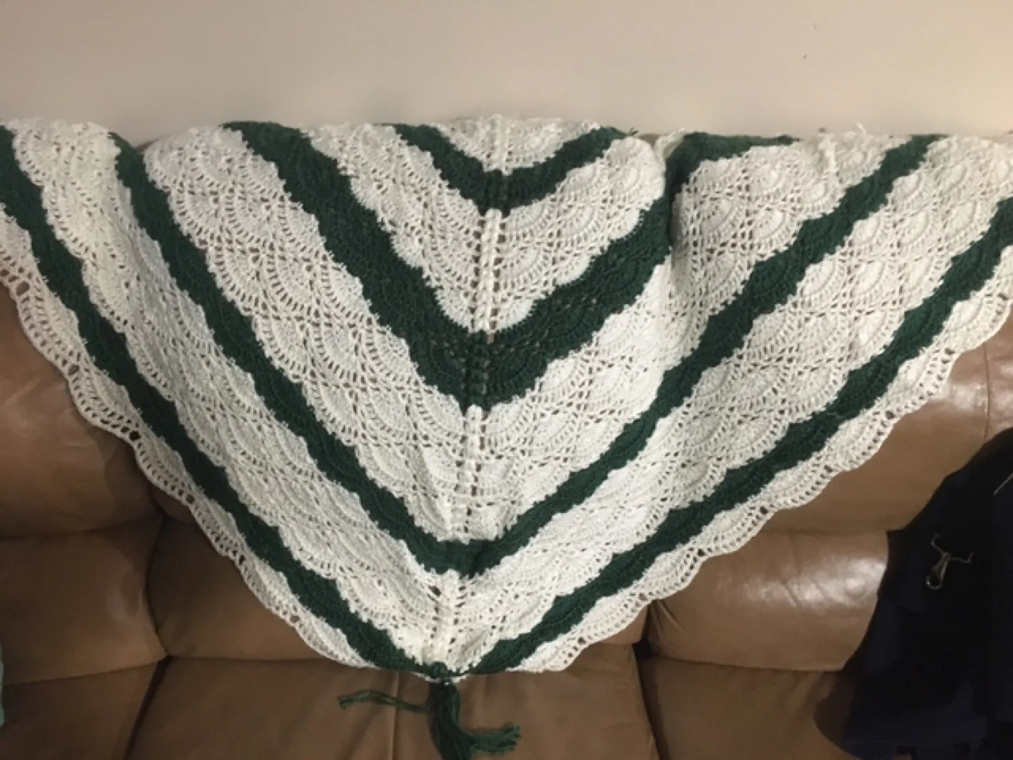 Handmade Crochet Shawl - Green & White thumbnail